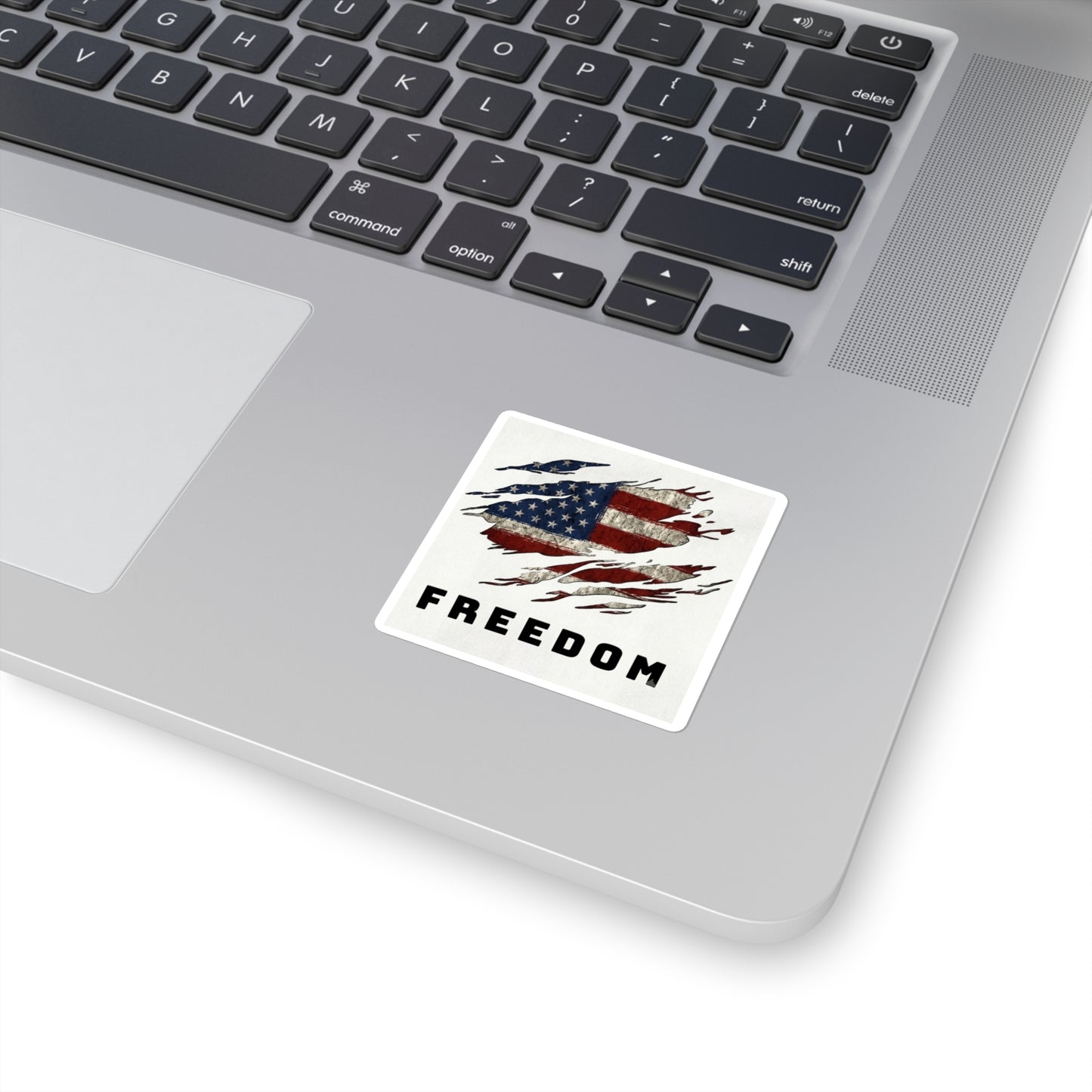 Freedom American Flag Square Sticker — Distressed Patriotic Decal for Laptops, Water Bottles & Gear