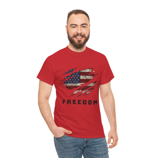 Man Wearing red Freedom Flag Graphic Tee – American Pride Edition-Ninth Line
