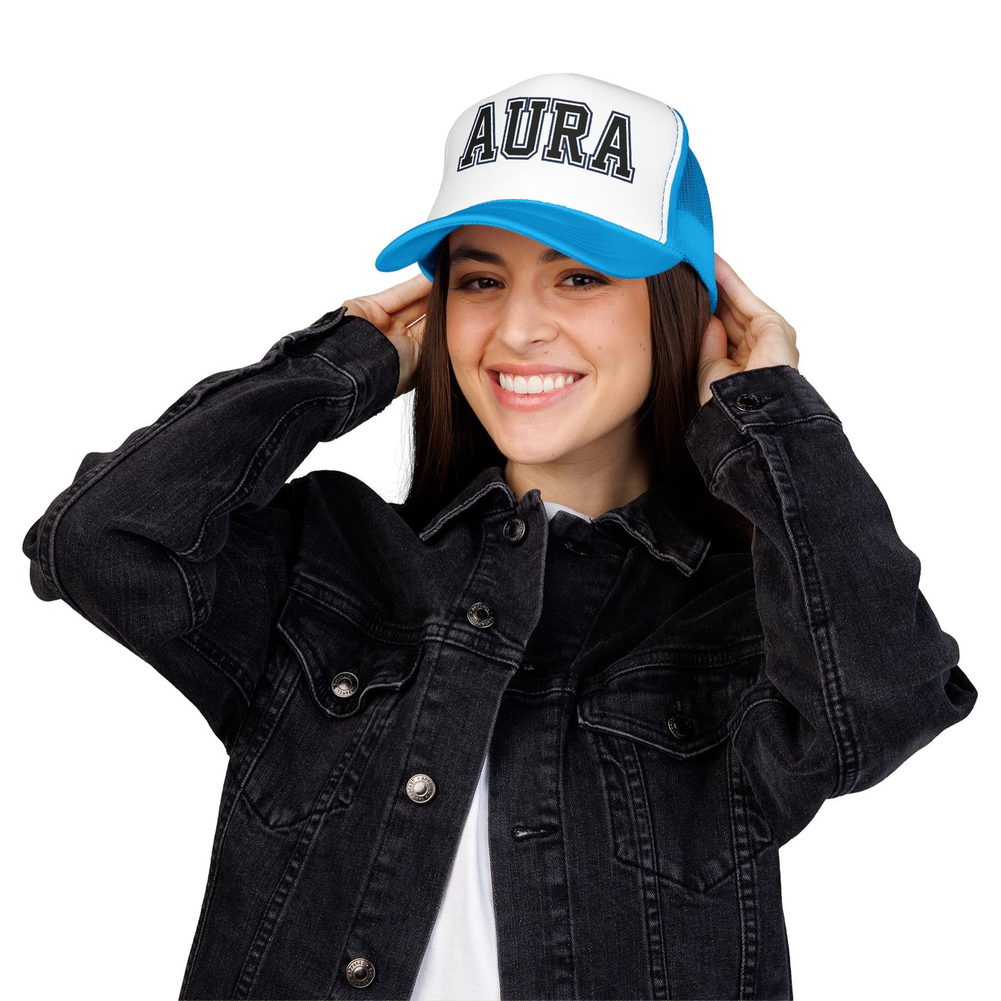 Aura Trucker Hat — Vintage College Patch Foam Cap