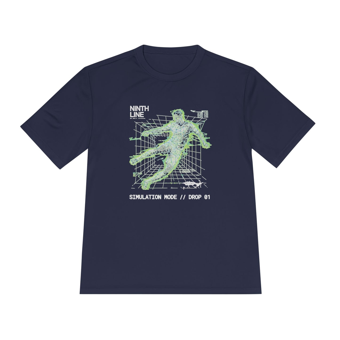 Simulation Mode Graphic Tee — Retro Cyber Grid Soccer Shirt