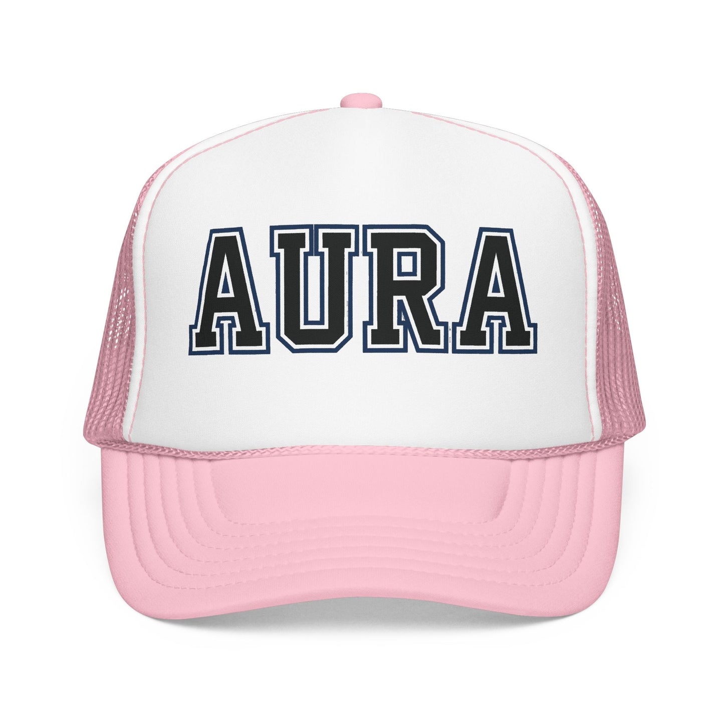 Aura Trucker Hat — Vintage College Patch Foam Cap