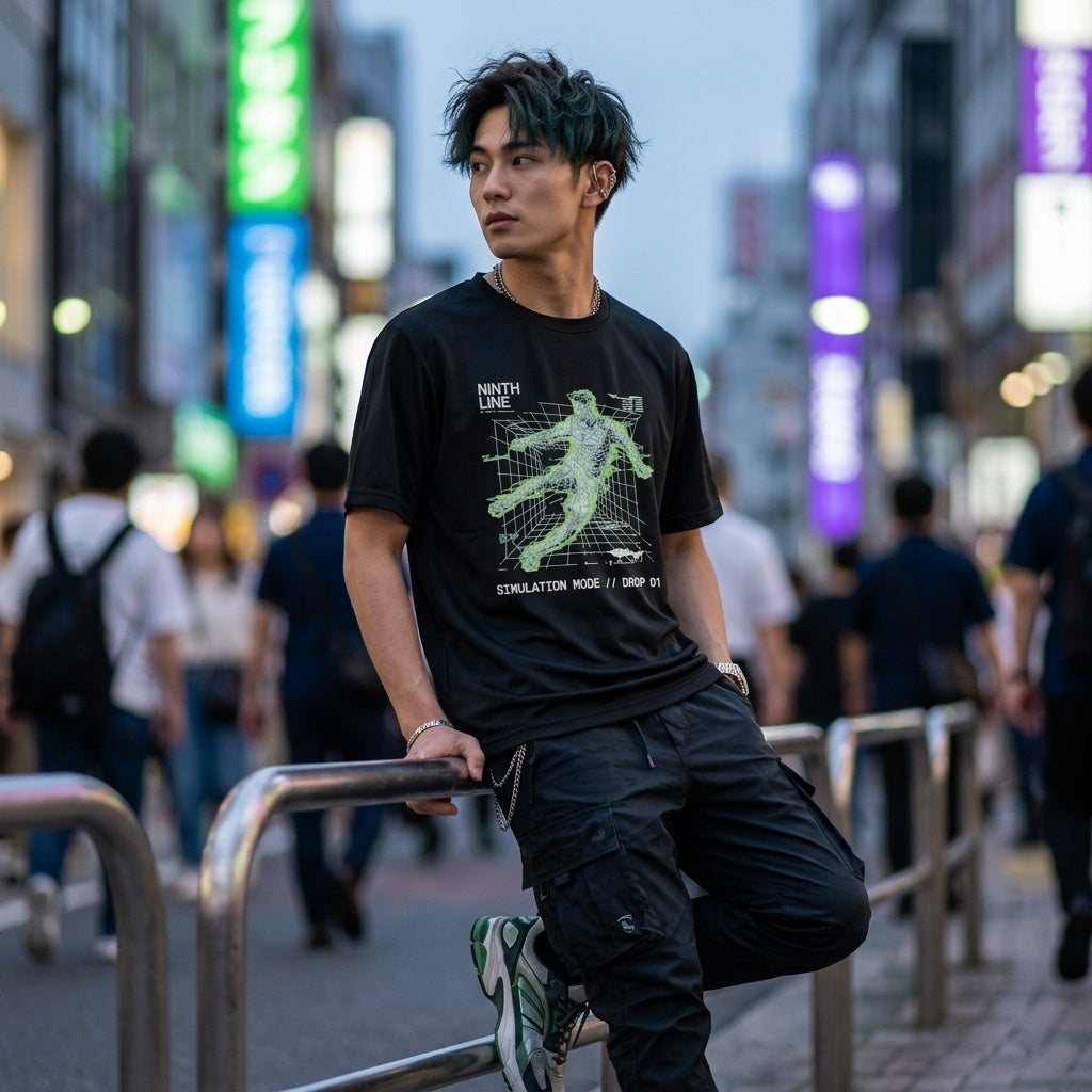 Simulation Mode Graphic Tee — Retro Cyber Grid Soccer Shirt