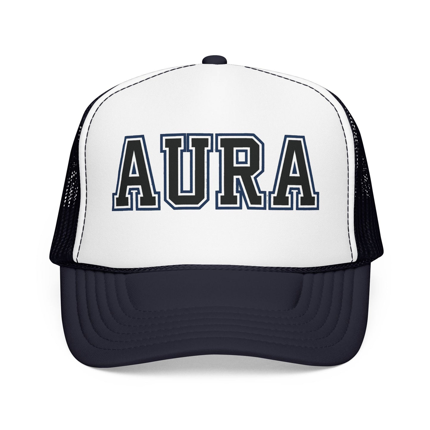 Aura Trucker Hat — Vintage College Patch Foam Cap