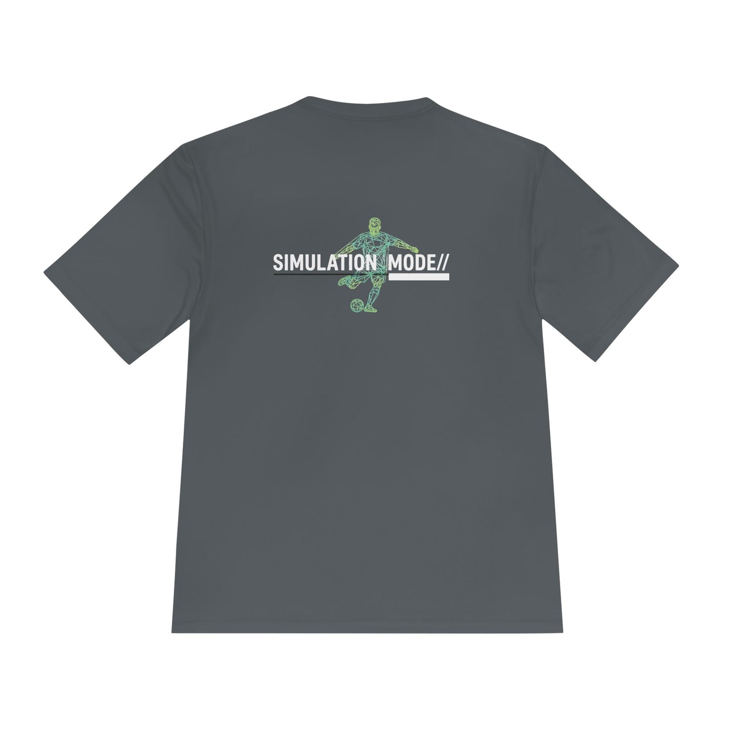 Simulation Mode Graphic Tee — Retro Cyber Grid Soccer Shirt