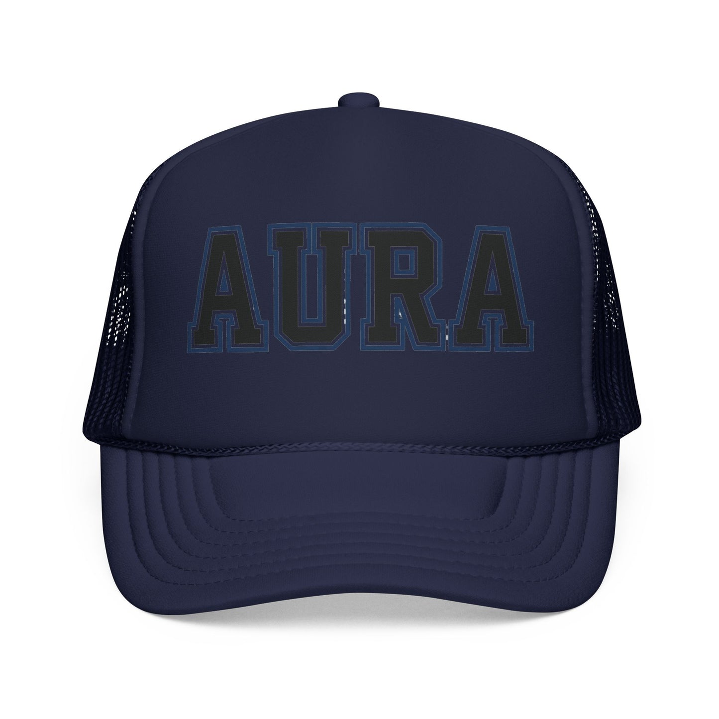Aura Trucker Hat — Vintage College Patch Foam Cap