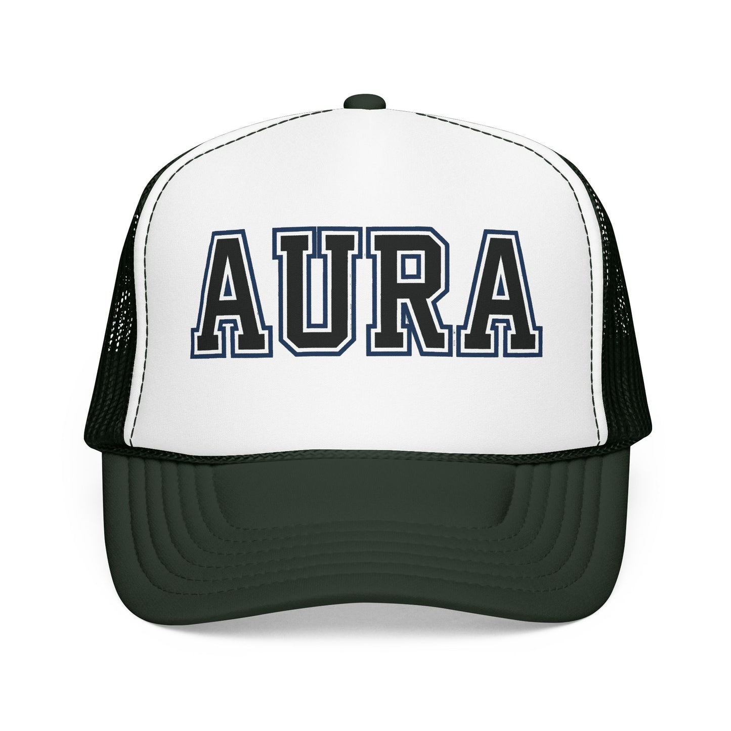 Aura Trucker Hat — Vintage College Patch Foam Cap