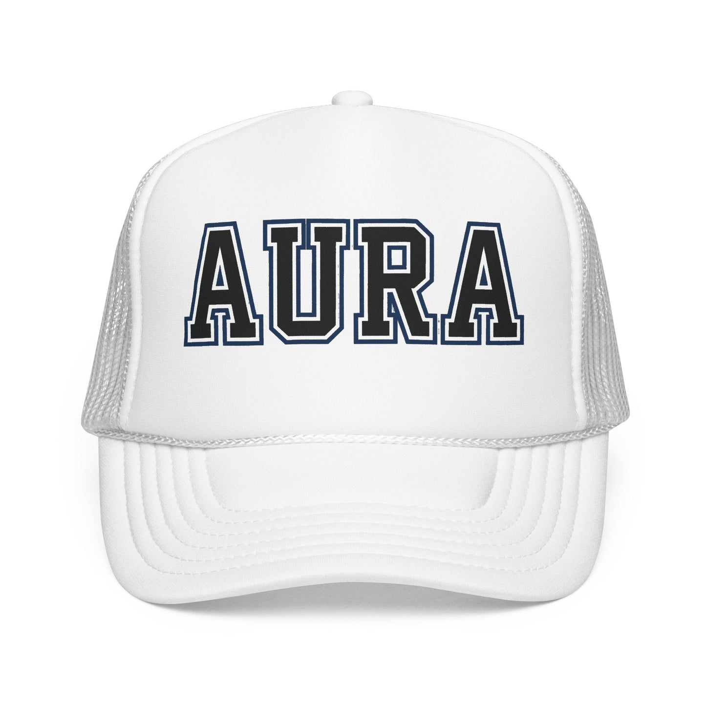Aura Trucker Hat — Vintage College Patch Foam Cap