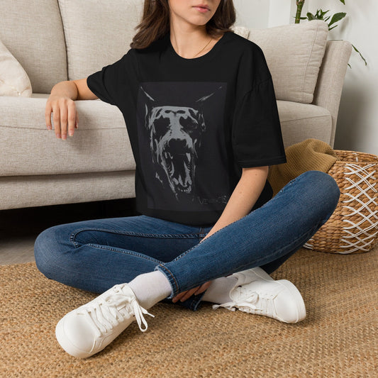 A lady wearing Black Black Bear Mask T-Shirt — Moody Grunge Animal Face Graphic Tee - Ninth Line