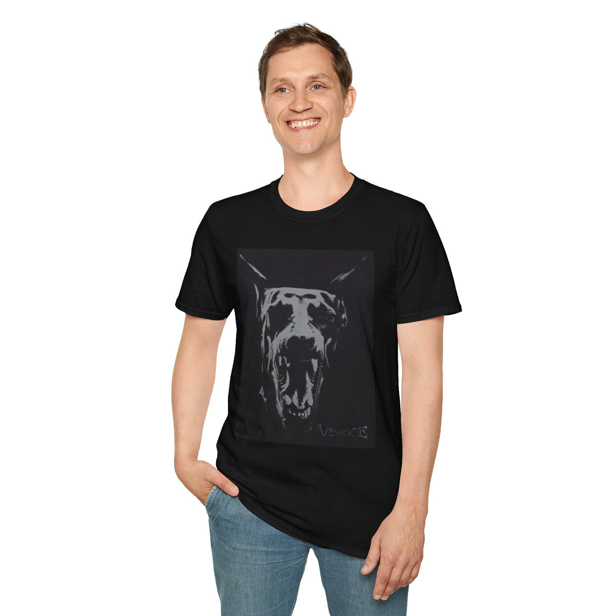 A Man wearing Black Black Bear Mask T-Shirt — Moody Grunge Animal Face Graphic Tee - Ninth Line