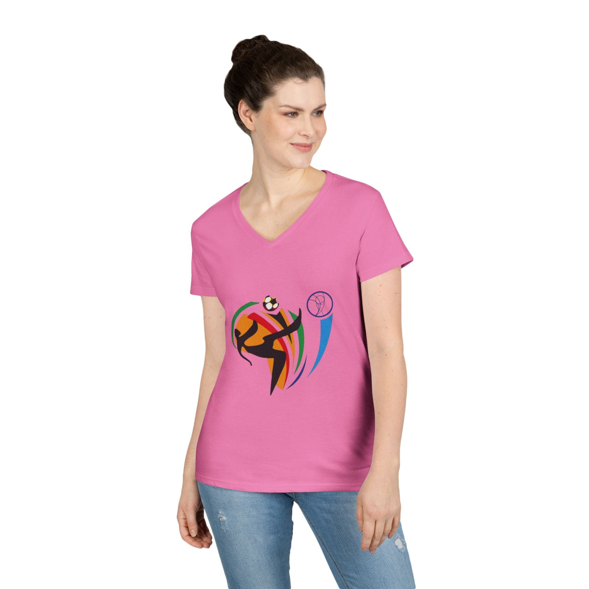 A lady wearing Azalea USA FIFA Overhead Kick Graphic Tee | Vintage Retro Soccer Streetwear Shirt - Ninth Line