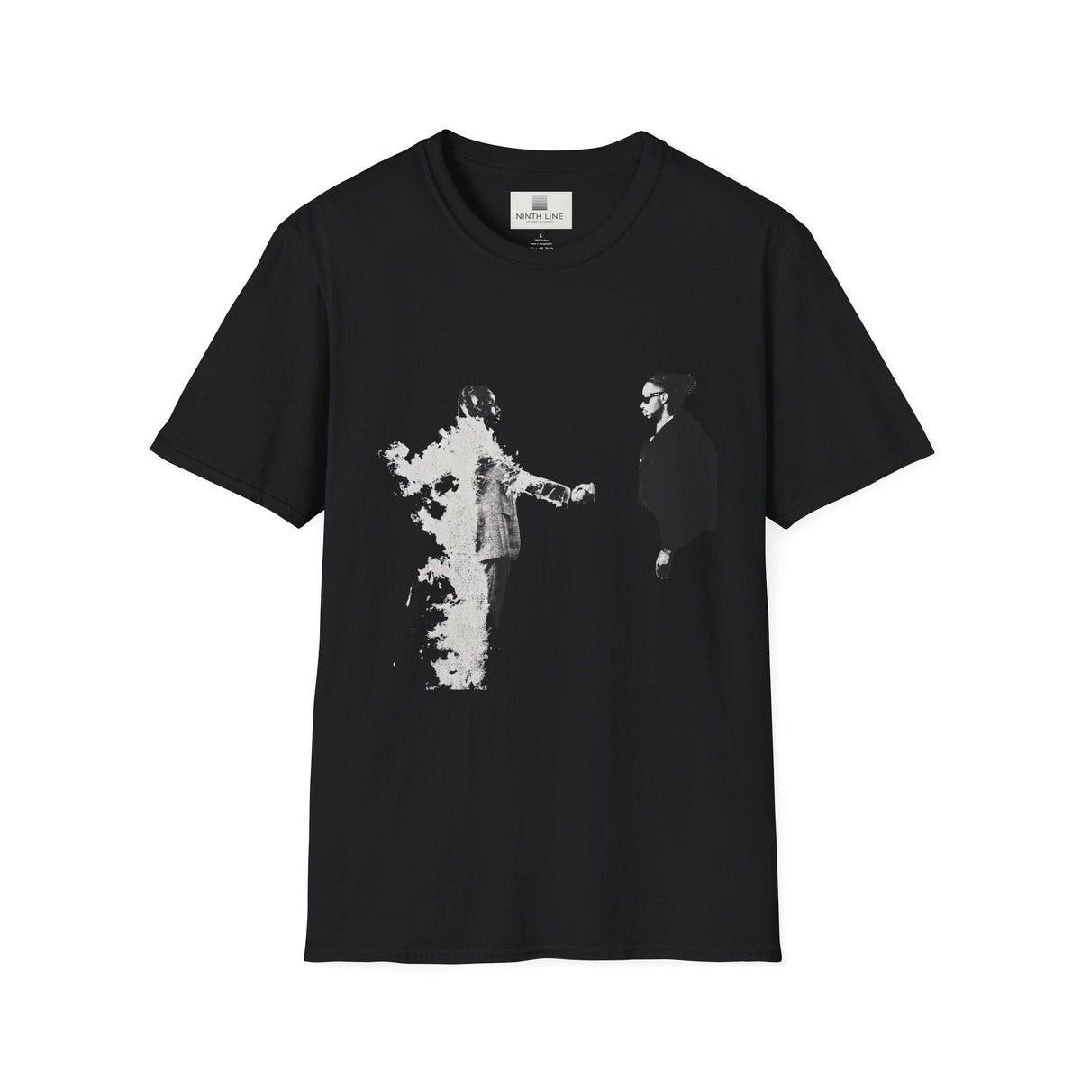 Black Monochrome Burn & Handshake Graphic Tee--Y2k graphic tees - Ninth Line