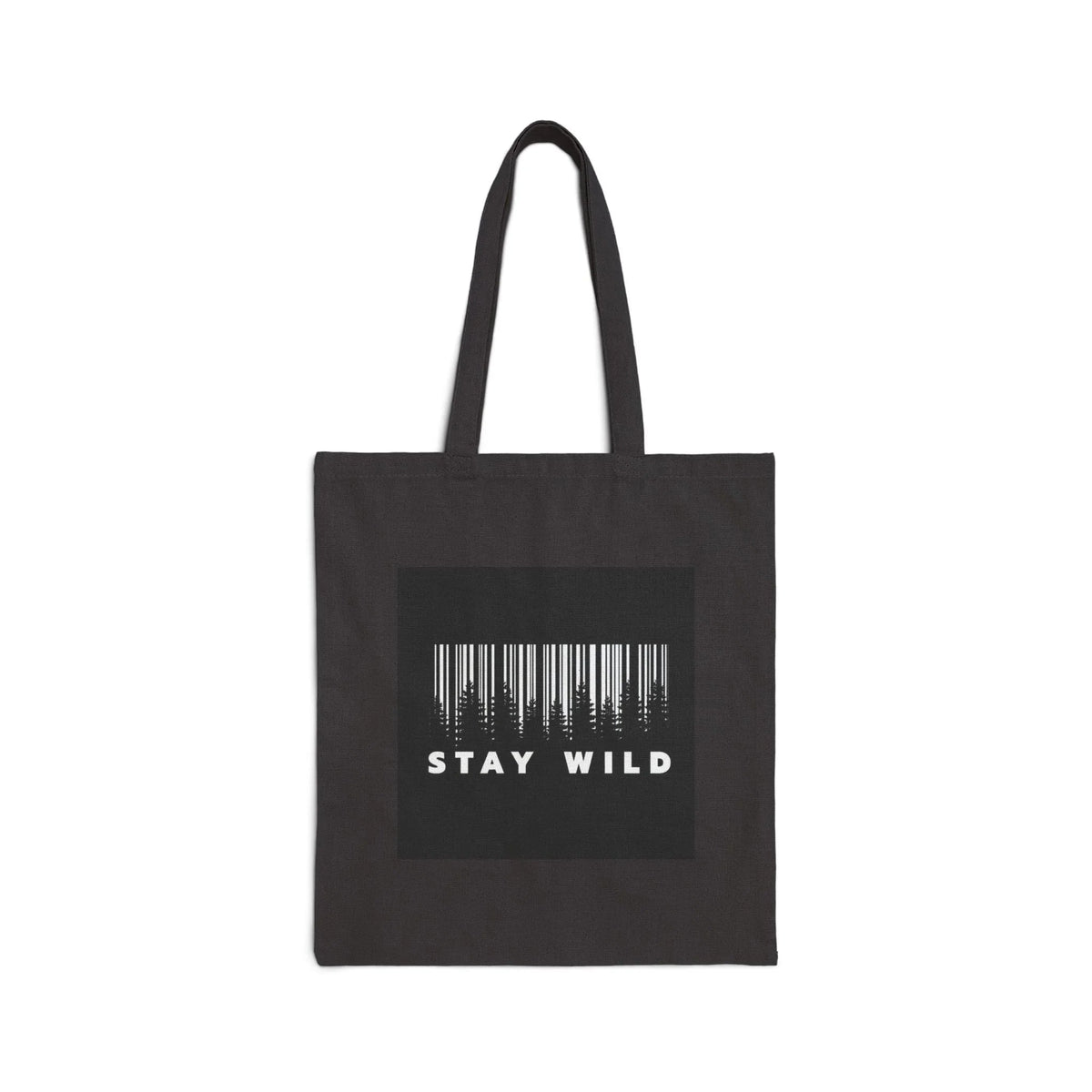 Black Stay wild Forest graphic Cotton Canvas Tote Bag — Reusable Heavy Duty Shopping Bag- Ninth Line