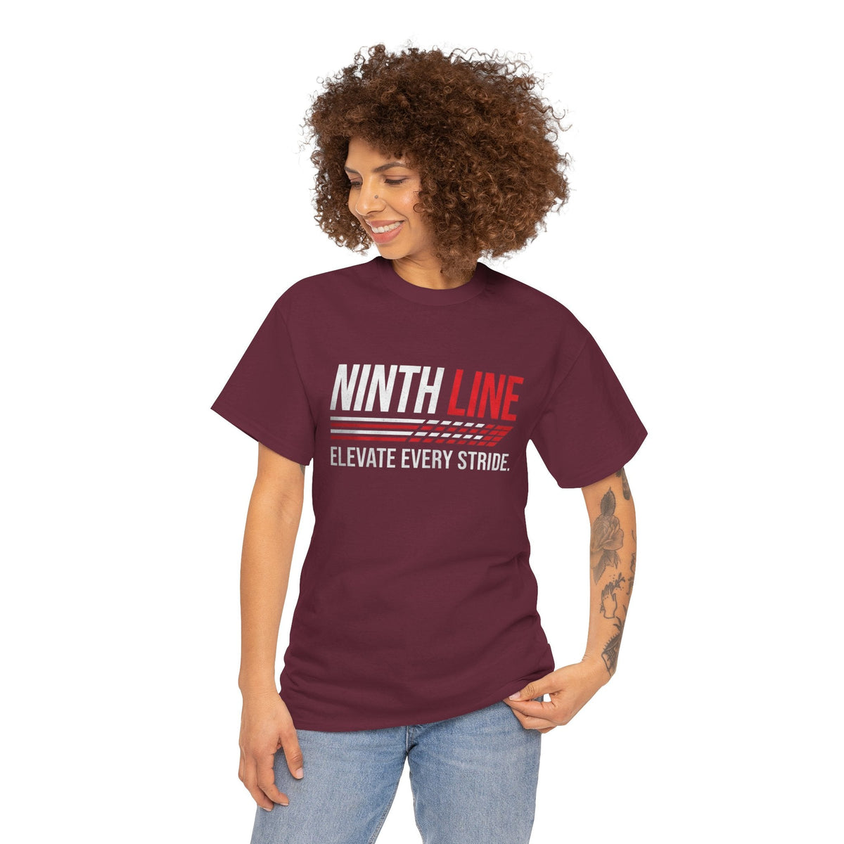 Lady wearing Dark chocolate Ninth Line Signature T-shirt- Street wear graphic Tee - Ninth Line