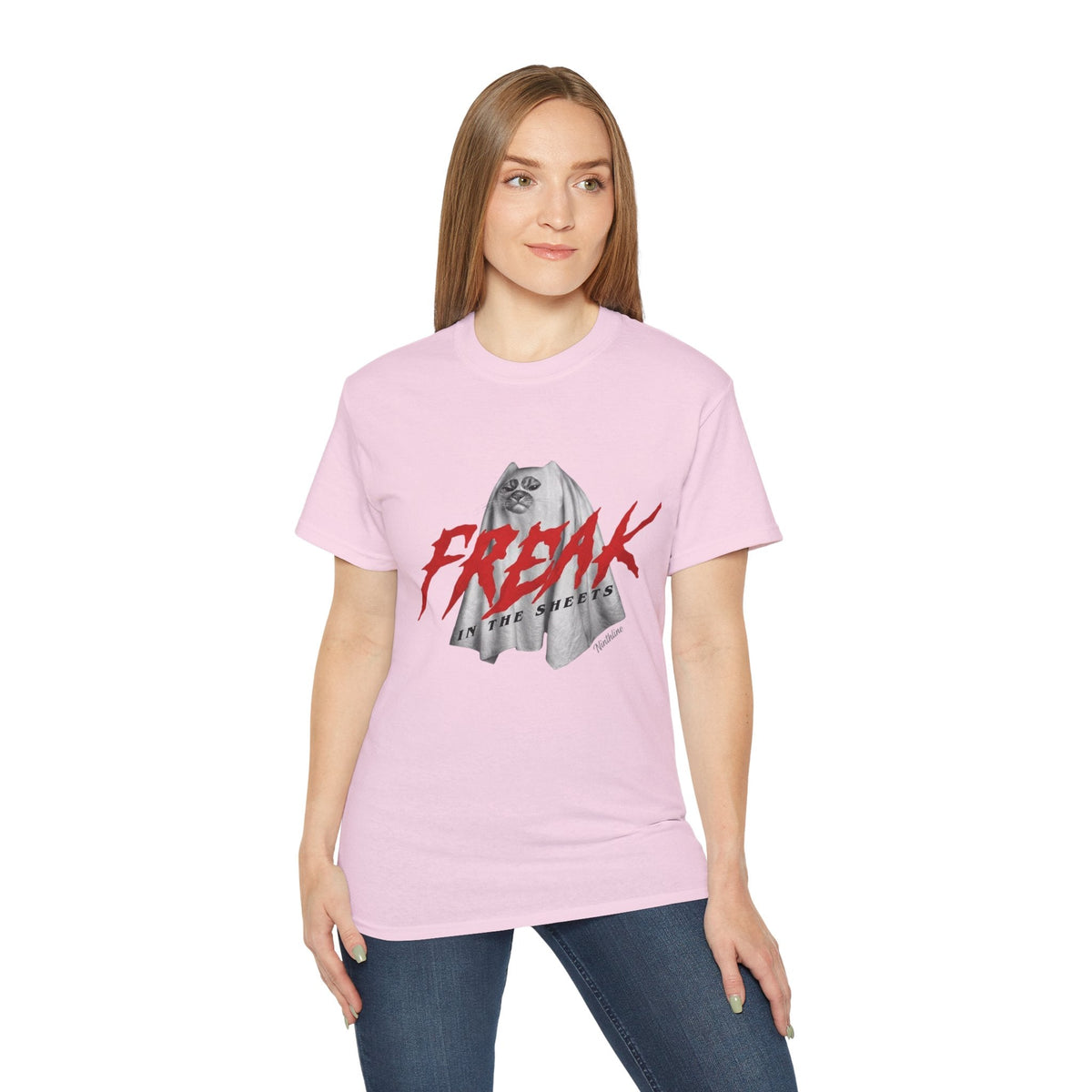 Lady wearing Light Pink Freak in the Street T-Shirt — Urban Vintage Graphic Tee - Ninth Line