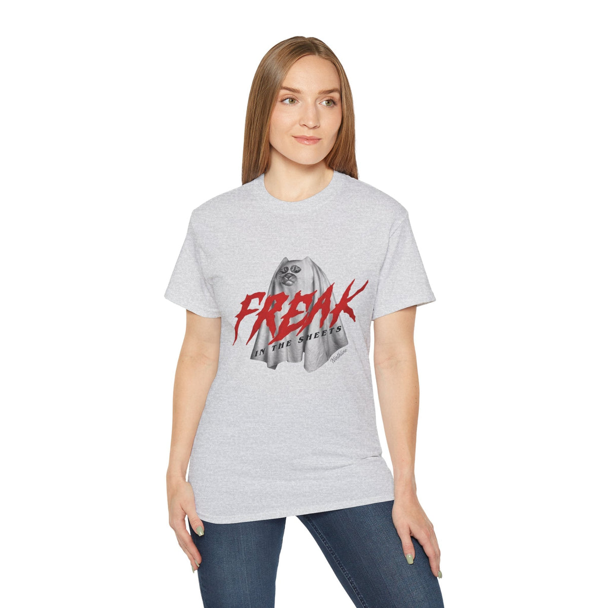 Lady wearing Smoke Grey Freak in the Street T-Shirt — Urban Vintage Graphic Tee - Ninth Line