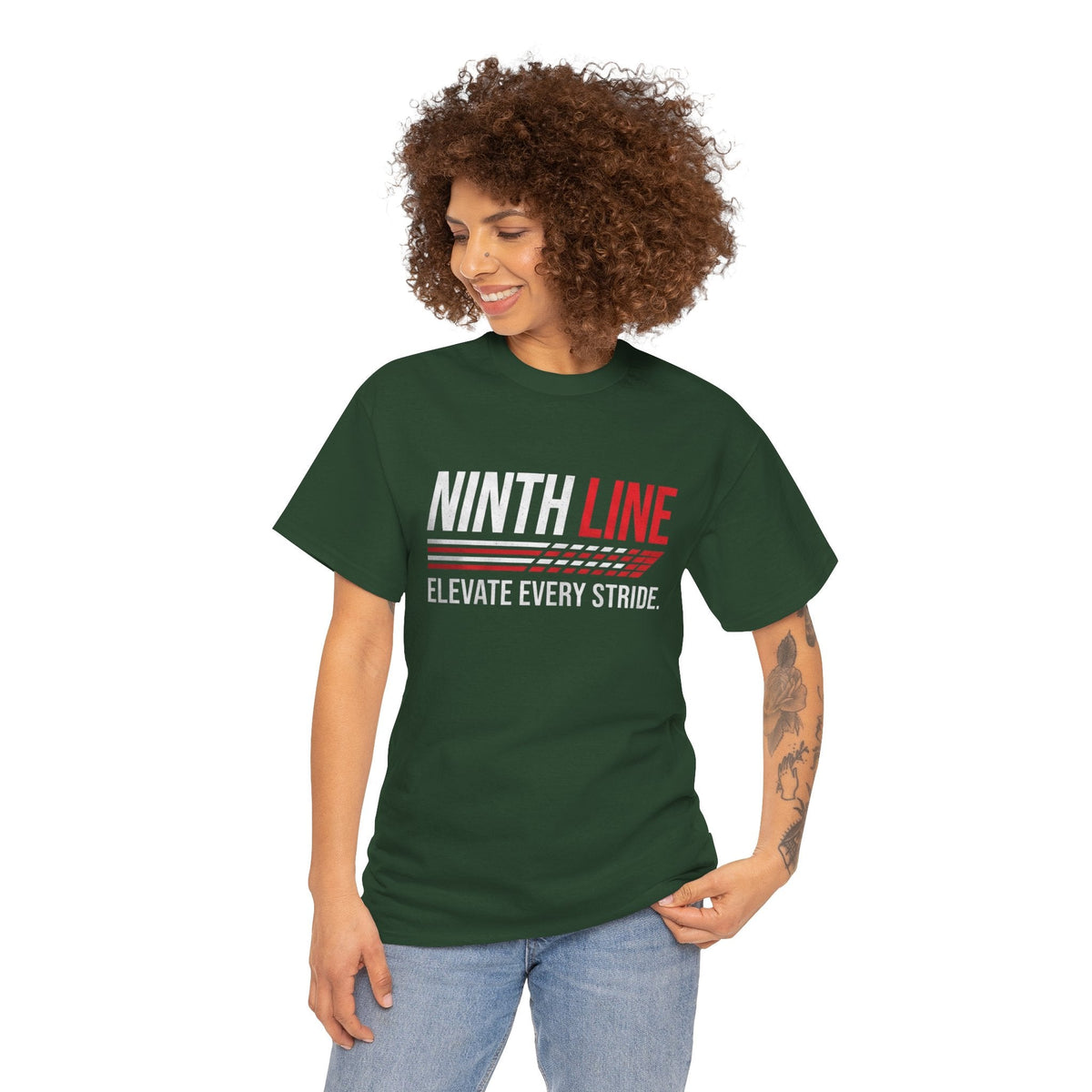 Lady wearing green Ninth Line Signature T-shirt- Street wear graphic Tee - Ninth Line
