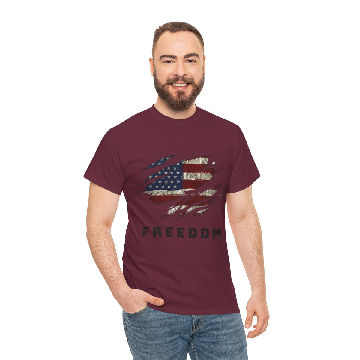 Man wearing Burgundy Freedom Flag Graphic Tee – American Pride Edition - Ninth Line