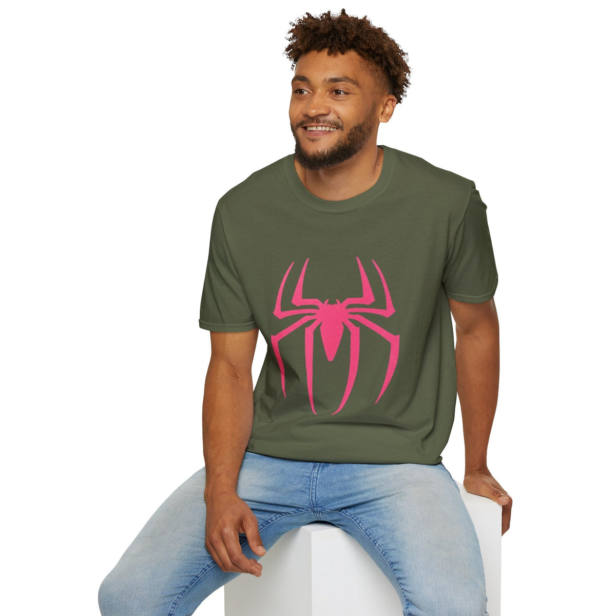 man wearing Military green spiderman-graphic-oversized-t-shirt - Ninth Line