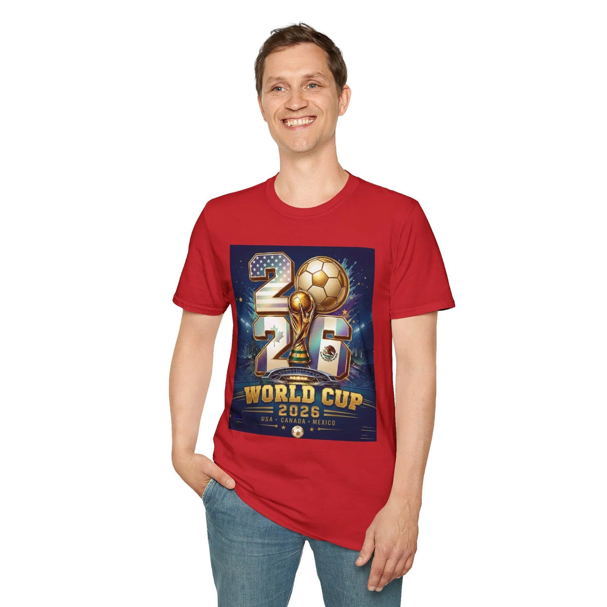 Man wearing Red USA FIFA 2026 Graphic T Shirt-- USMNT T-Shirt - Ninth Line