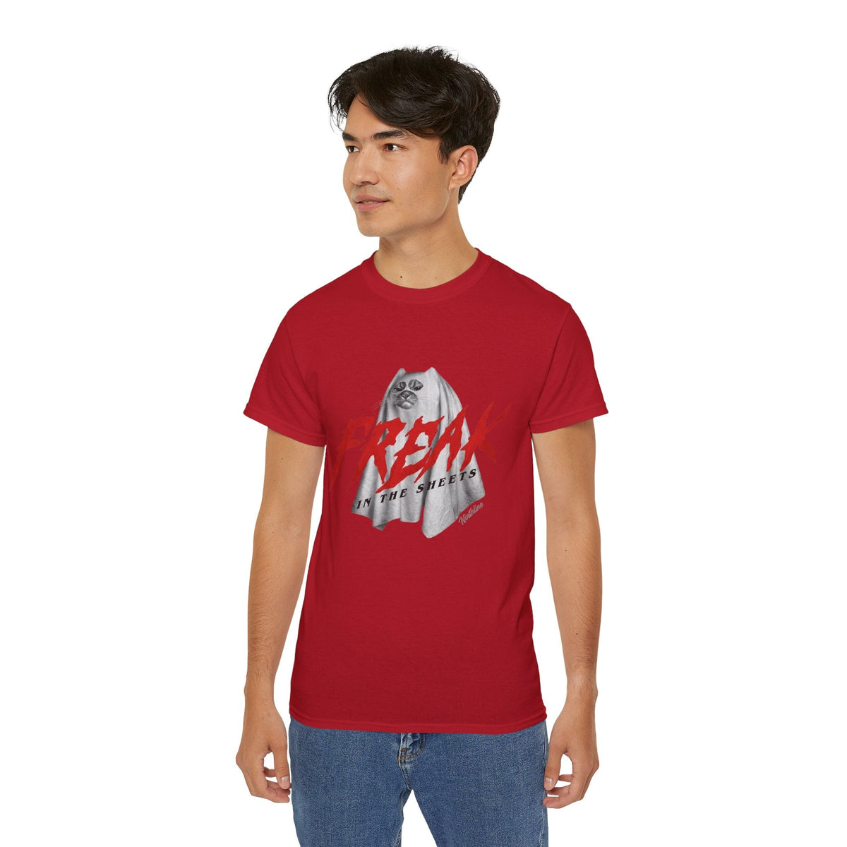 Man wearing Red Freak in the Street T-Shirt — Urban Vintage Graphic Tee - Ninth Line