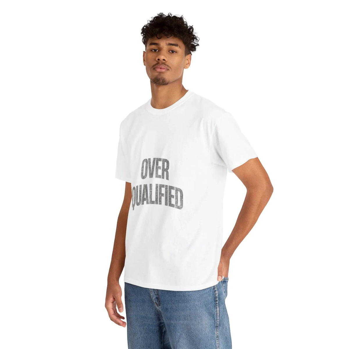 A Man wearing Sarcasm University Graphic Tee – Over Qualified Front Print - Ninth Line