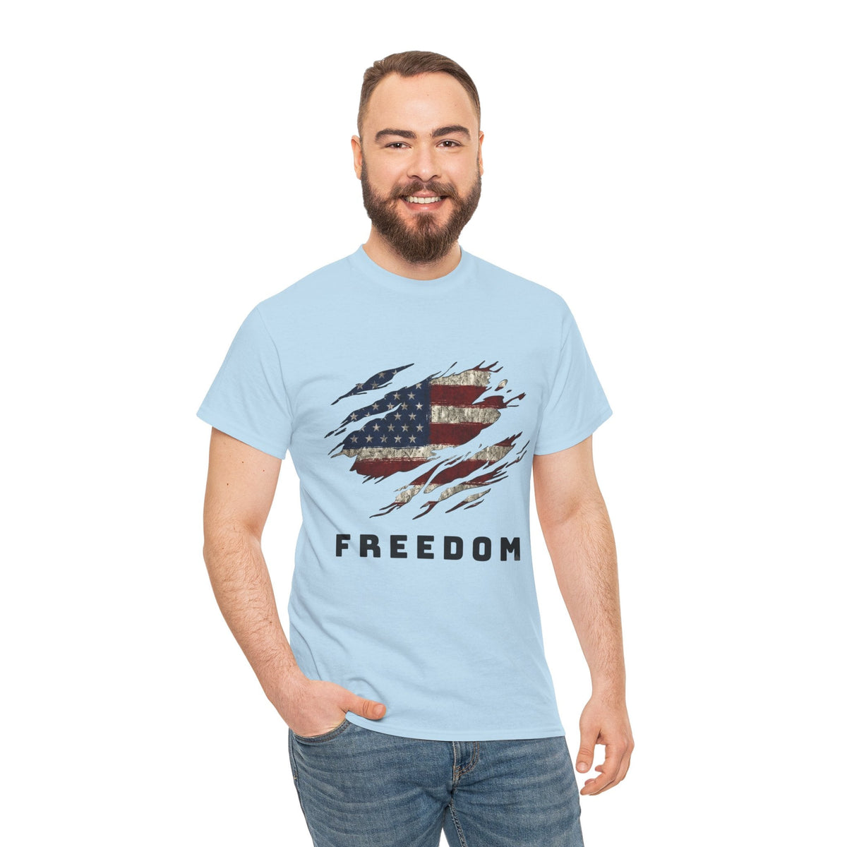 Man wearing Sky Freedom Flag Graphic Tee – American Pride Edition - Ninth Line