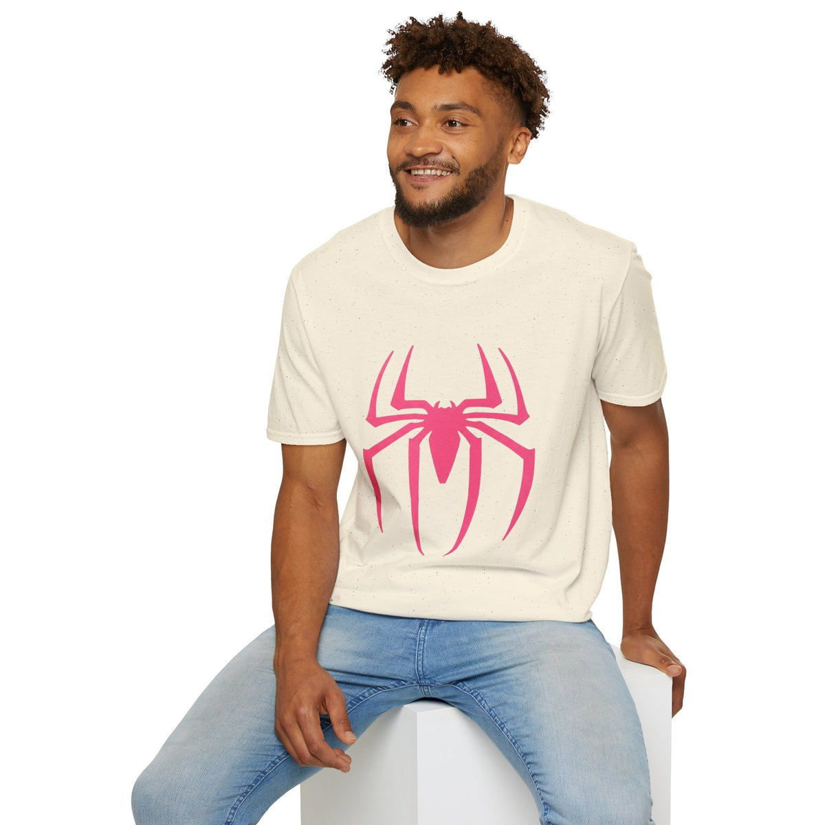 Man wearing natural color spiderman-graphic-oversized-t-shirt - Ninth Line