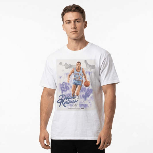 Man wearing White Court Legend Graphic Tee for men T-Shirt - Plus size graphic tees - Ninth Line