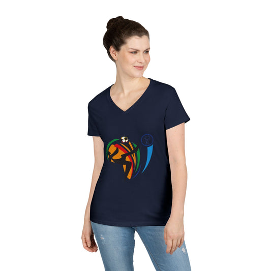 A Lady wearing Navy USA FIFA Overhead Kick Graphic Tee | Vintage Retro Soccer Streetwear Shirt - Ninth Line