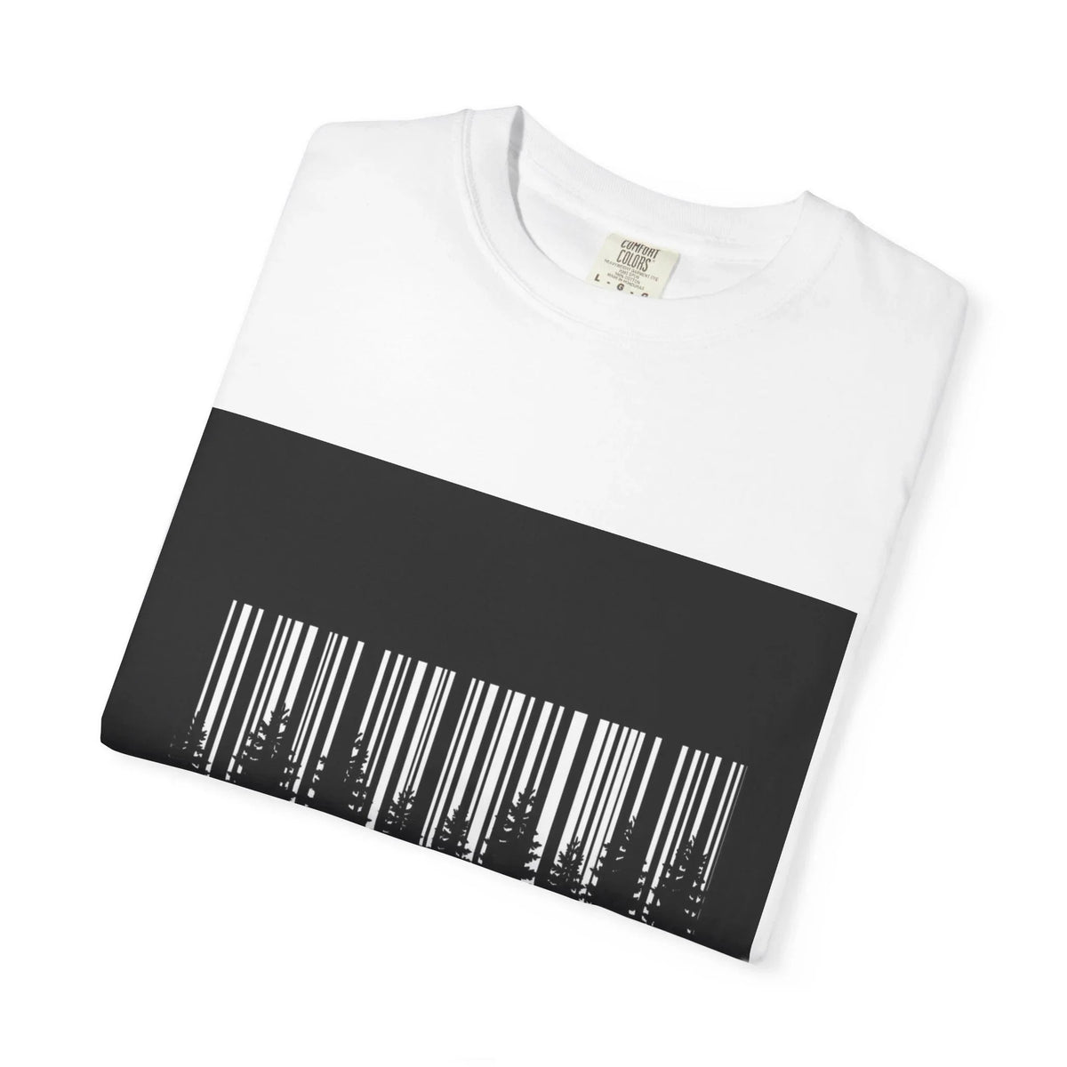 Stay Wild" Upside Down Forest Graphic Tee – White Streetwear T-Shirt folded-Ninth Line