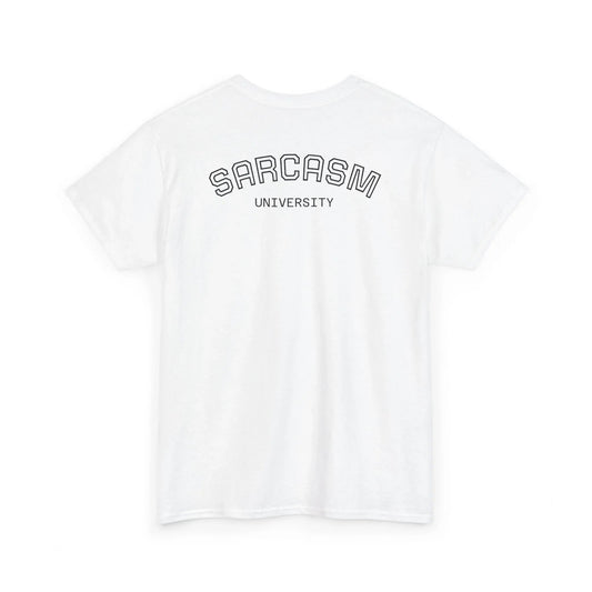 White back side Sarcasm University Graphic Tee – Over Qualified Front Print - Ninth Line