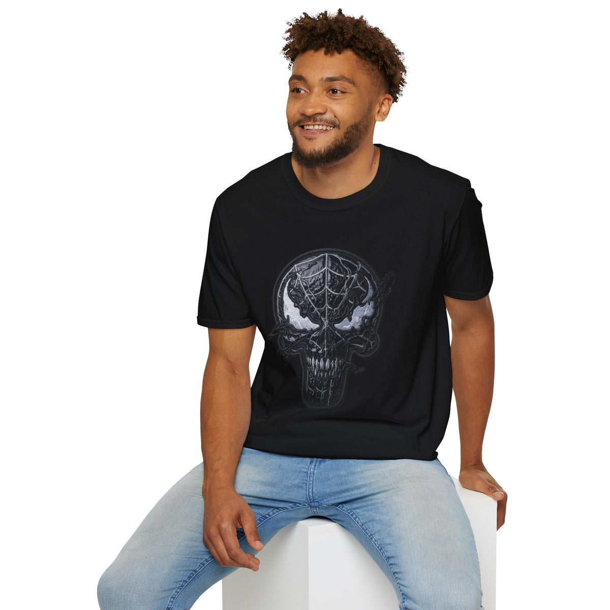 Man wearing Black Spiderman Graphic tee — Black spiderman shirt - Ninth Line