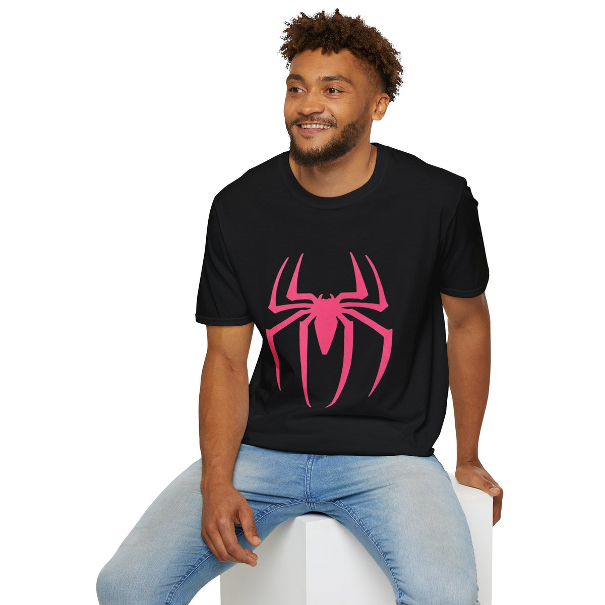 Man Wearing Black spiderman-graphic-oversized-t-shirt - Ninth Line