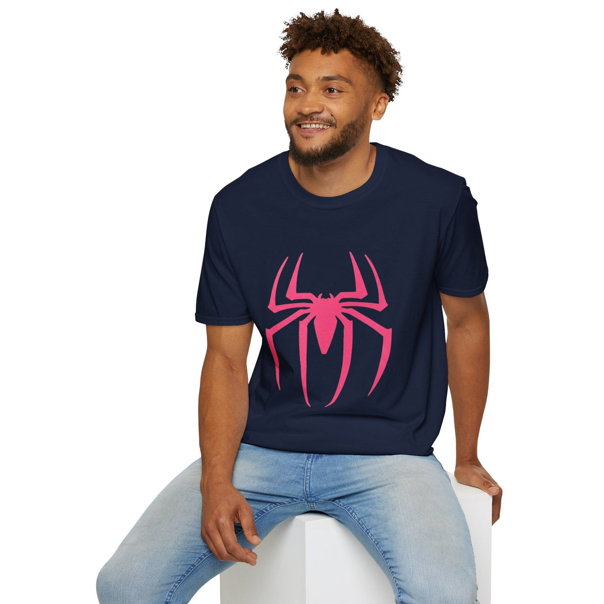 Man wearing Navy color spiderman-graphic-oversized-t-shirt - Ninth Line