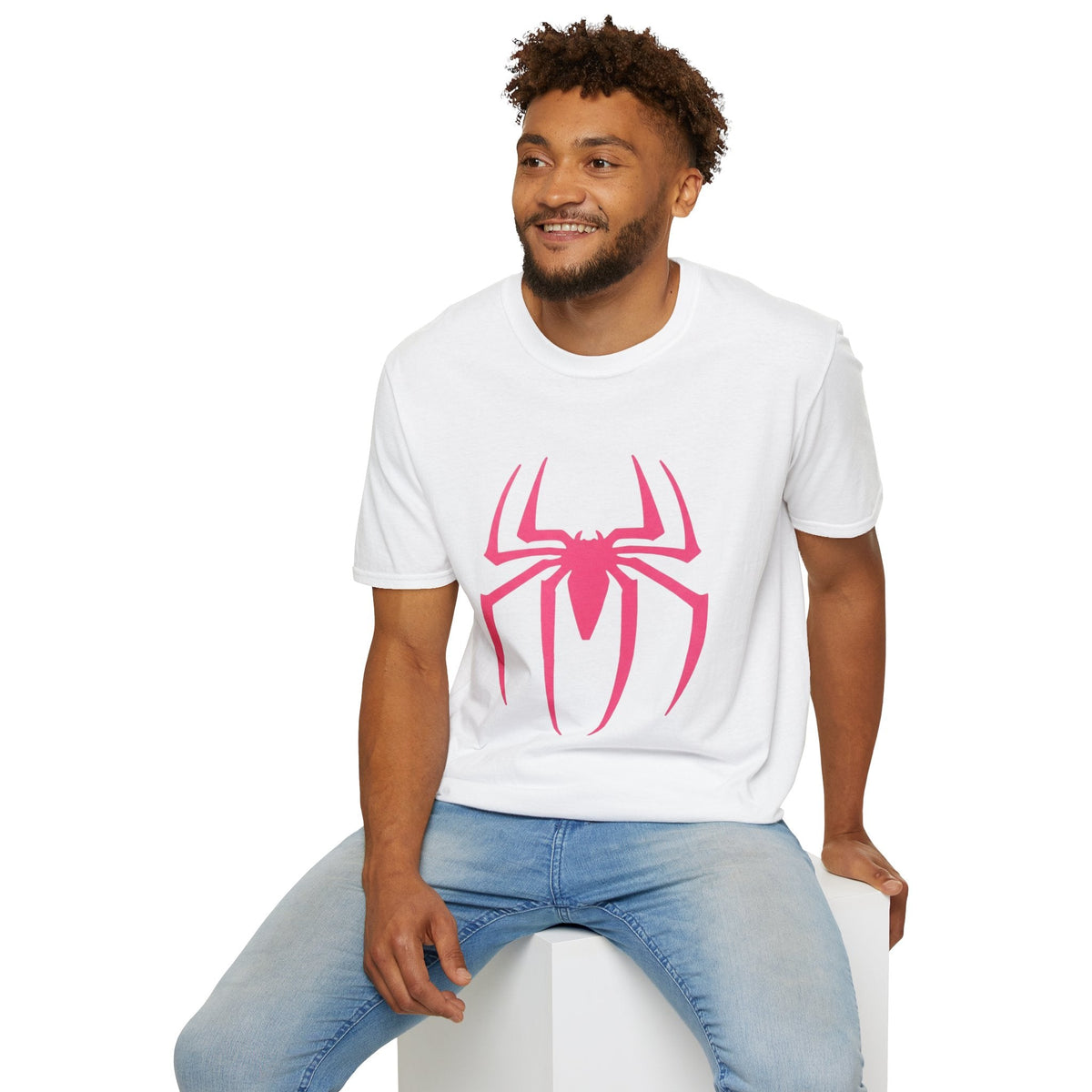 Man wearing white spiderman-graphic-oversized-t-shirt - Ninth Line
