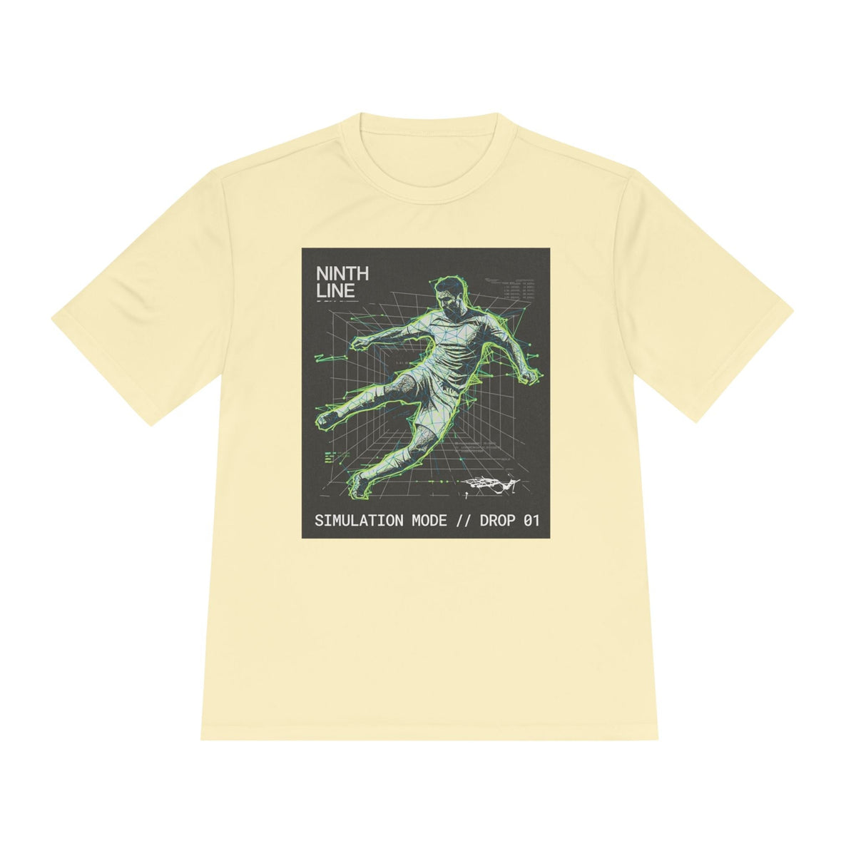 Soccer Graphic T-Shirt — Retro Neon Wireframe Football Performance Tee - Ninth Line