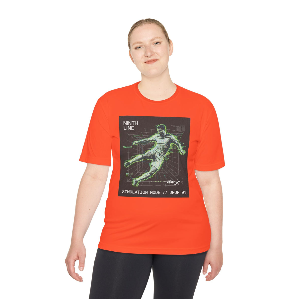 Soccer Graphic T-Shirt — Retro Neon Wireframe Football Performance Tee - Ninth Line
