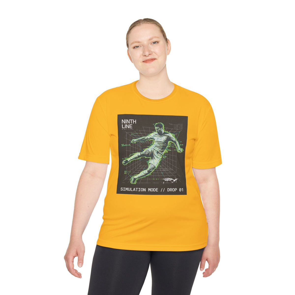 Soccer Graphic T-Shirt — Retro Neon Wireframe Football Performance Tee - Ninth Line
