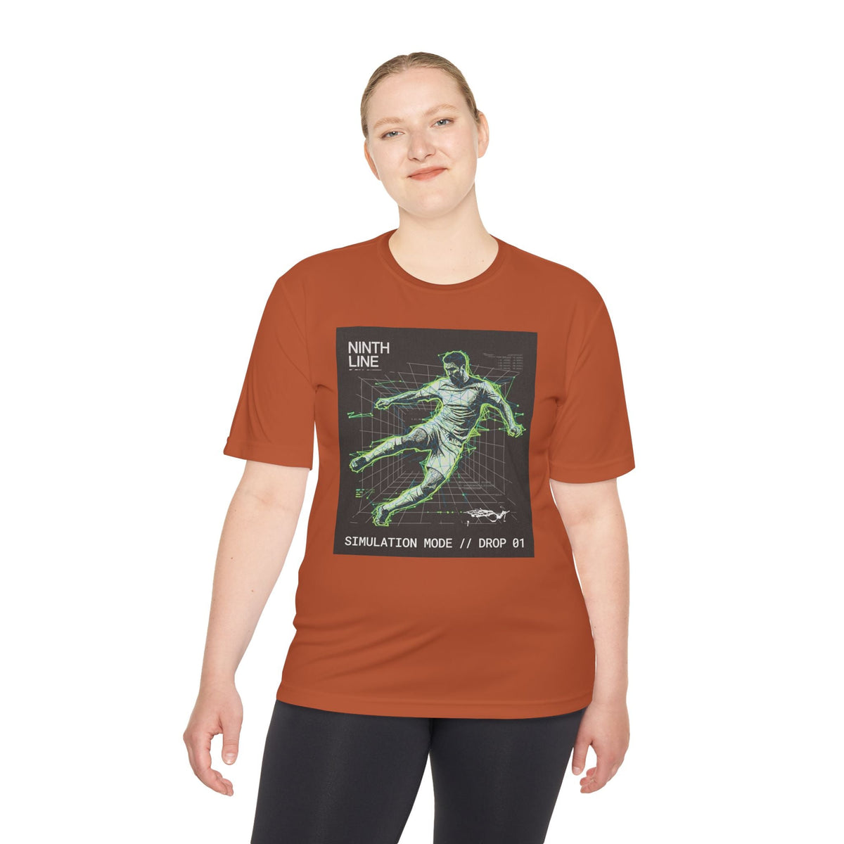 Soccer Graphic T-Shirt — Retro Neon Wireframe Football Performance Tee - Ninth Line