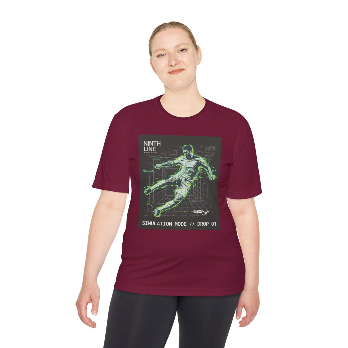 Soccer Graphic T-Shirt — Retro Neon Wireframe Football Performance Tee - Ninth Line