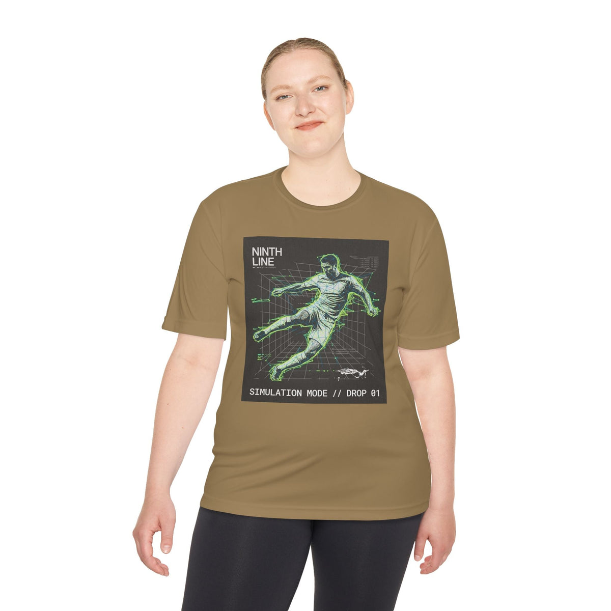 Soccer Graphic T-Shirt — Retro Neon Wireframe Football Performance Tee - Ninth Line